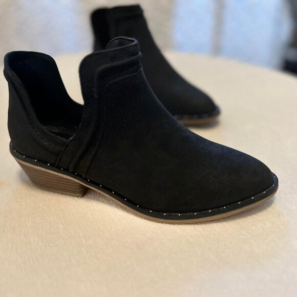 Women's New Black Suede Athena Low Cut Ankle Booties with Silver Dainty Studs - Picture 2 of 11